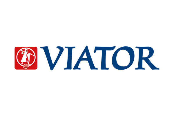 Logo von VIATOR-Reisen Logo von VIATOR-Reisen mit rotem Pilger-Signet und dunkelblauem Schriftzug